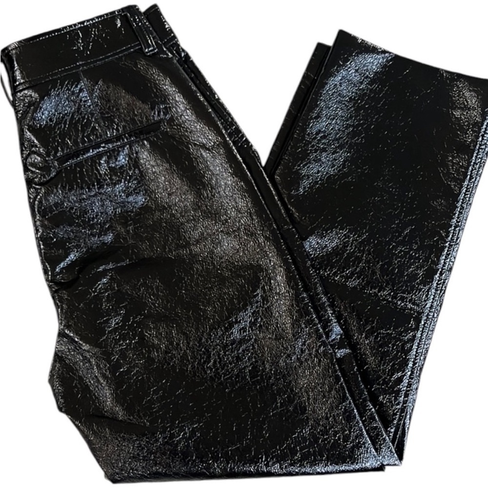 Like New Aritzia Babaton Faux Leather Pants Black Crinkle Size 8